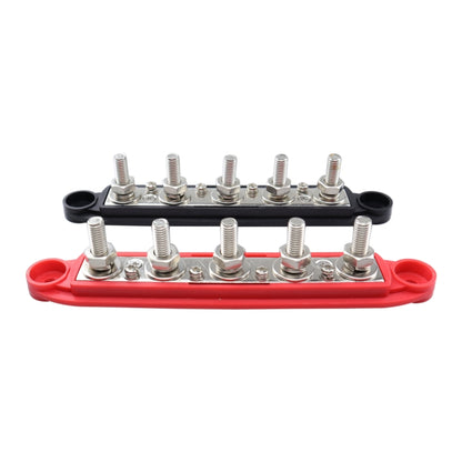CP-4123 1 Pair RV Yacht M8 Single Row 5-way Power Distribution Block Busbar with Cover(Black + Red) - Booster Cable & Clip by buy2fix | Online Shopping UK | buy2fix