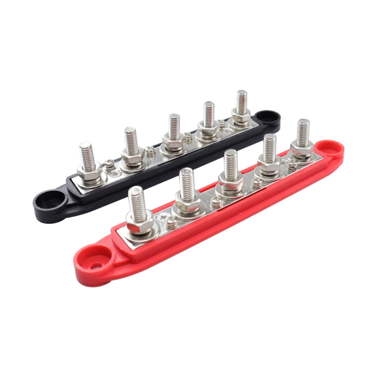 CP-4123 1 Pair RV Yacht M8 Single Row 5-way Power Distribution Block Busbar with Cover(Black + Red) - Booster Cable & Clip by buy2fix | Online Shopping UK | buy2fix