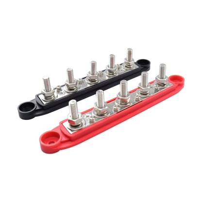 CP-4123 1 Pair RV Yacht M8 Single Row 5-way Power Distribution Block Busbar with Cover(Black + Red) - Booster Cable & Clip by buy2fix | Online Shopping UK | buy2fix