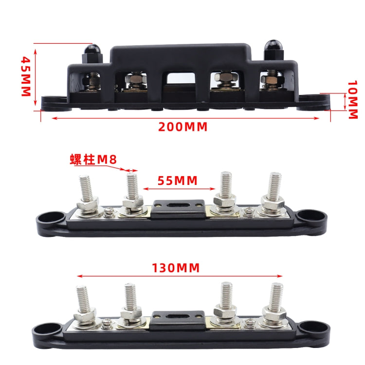 CP-4124-01 RV Yacht M8 Single Row 4-way Power Distribution Block Busbar with Cover with 300A Fuse - Booster Cable & Clip by buy2fix | Online Shopping UK | buy2fix