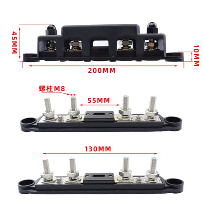 CP-4124-01 RV Yacht M8 Single Row 4-way Power Distribution Block Busbar with Cover with 300A Fuse - Booster Cable & Clip by buy2fix | Online Shopping UK | buy2fix