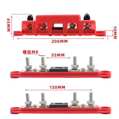 CP-4124-02 RV Yacht M8 Single Row 4-way Power Distribution Block Busbar with Cover with 300A Fuse - Booster Cable & Clip by buy2fix | Online Shopping UK | buy2fix