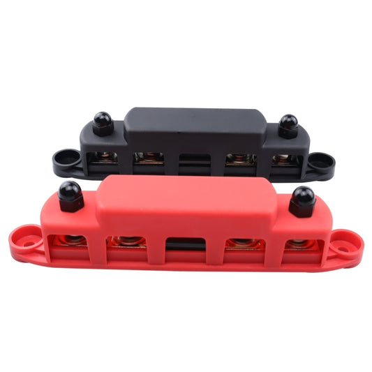 CP-4125 1 Pair RV Yacht M8 Single Row 4-way Power Distribution Block Busbar with Cover with 300A Fuse(Black + Red) - Booster Cable & Clip by buy2fix | Online Shopping UK | buy2fix