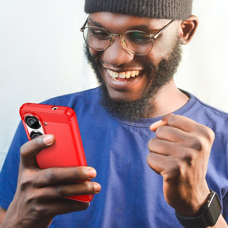 For Asus Zenfone 10 Brushed Texture Carbon Fiber TPU Case(Red) by buy2fix