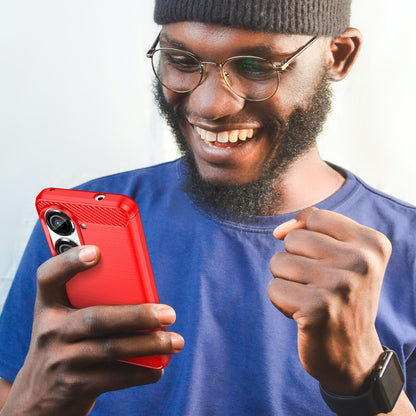 For Asus Zenfone 10 Brushed Texture Carbon Fiber TPU Case(Red) by buy2fix