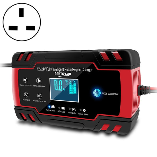 ANHTCzyx 12V 8A / 24V 4A Kfz-Batterieladegerät Motorradbatterie-Reparaturtyp AGM (UK-Stecker)