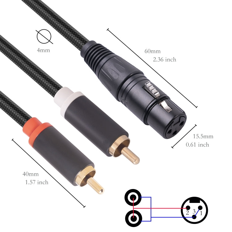 RCA20 XLR Female to Dual RCA Y-Splitter Audio Cable, Length:3m - Microphone Audio Cable & Connector by buy2fix | Online Shopping UK | buy2fix