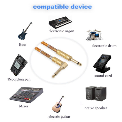 TC048GFY Gold-plating 6.35mm Male Straight to Elbow Audio Cable for Electric Guitar Drum, Length: 3m - Microphone Audio Cable & Connector by buy2fix | Online Shopping UK | buy2fix