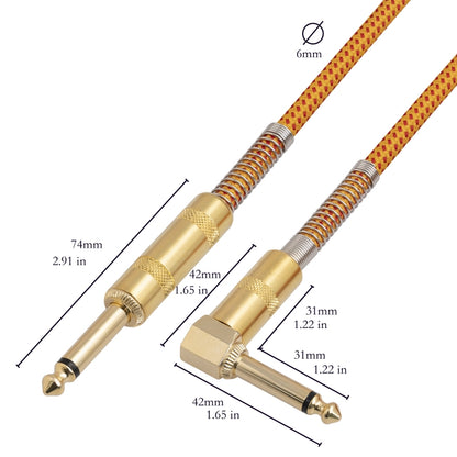 TC048GFY Gold-plating 6.35mm Male Straight to Elbow Audio Cable for Electric Guitar Drum, Length: 3m - Microphone Audio Cable & Connector by buy2fix | Online Shopping UK | buy2fix