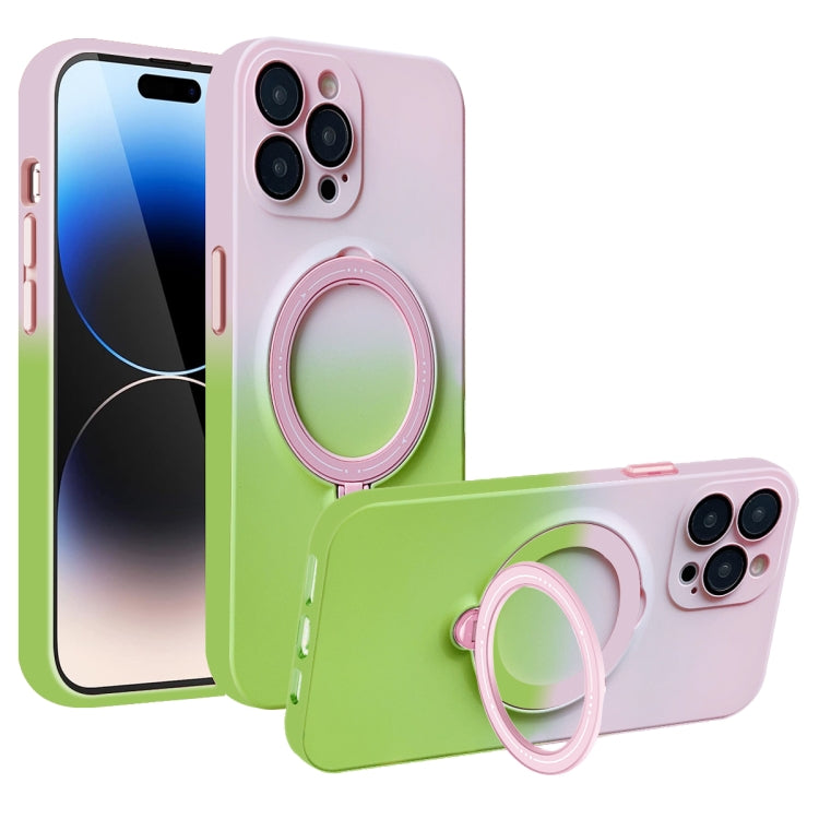 For iPhone 14 Pro Max Gradient TPU MagSafe Holder Phone Case(Pink Green) - iPhone 14 Pro Max Cases by buy2fix | Online Shopping UK | buy2fix