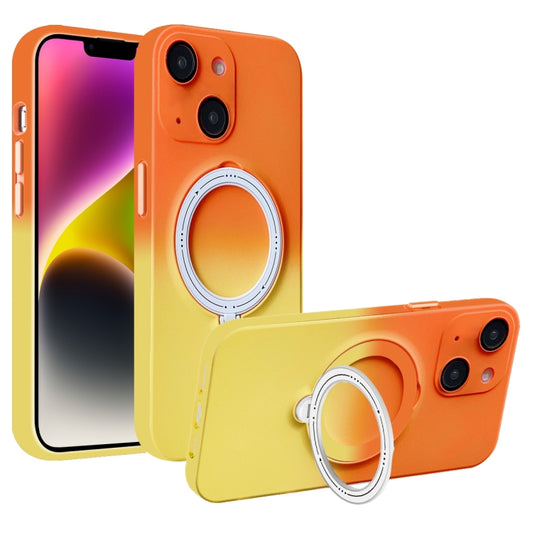 For iPhone 14 Plus MagSafe Holder Gradient TPU Phone Case(Orange Yellow) - iPhone 14 Plus Cases by buy2fix | Online Shopping UK | buy2fix