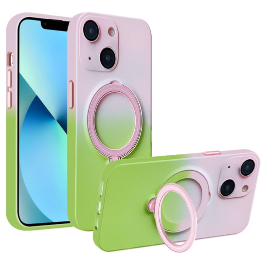 For iPhone 13 Gradient TPU MagSafe Holder Phone Case(Pink Green) - iPhone 13 Cases by buy2fix | Online Shopping UK | buy2fix