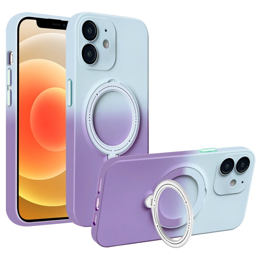 For iPhone 12 Gradient TPU MagSafe Holder Phone Case(Gray Purple) - iPhone 12 / 12 Pro Cases by buy2fix | Online Shopping UK | buy2fix