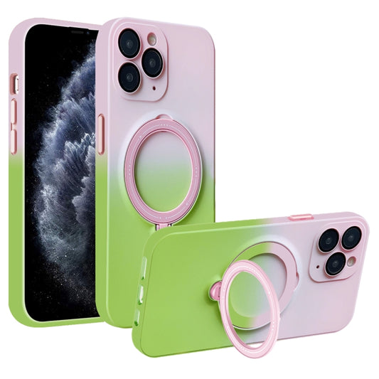 For iPhone 11 Pro Max Gradient TPU MagSafe Holder Phone Case(Pink Green) - iPhone 11 Pro Max Cases by buy2fix | Online Shopping UK | buy2fix