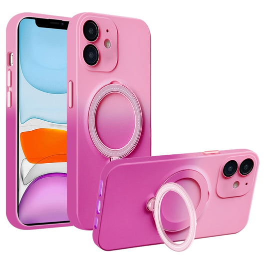 For iPhone 11 Gradient TPU MagSafe Holder Phone Case(Pink Red) - iPhone 11 Cases by buy2fix | Online Shopping UK | buy2fix