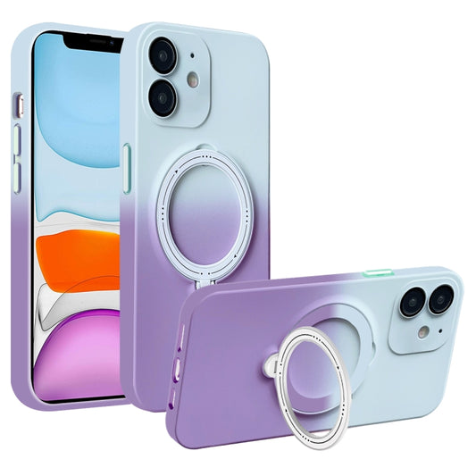 For iPhone 11 Gradient TPU MagSafe Holder Phone Case(Gray Purple) - iPhone 11 Cases by buy2fix | Online Shopping UK | buy2fix