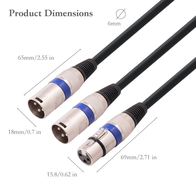 2055YMMF-05 XLR 3pin Female to Dual Male Audio Cable, Length: 50cm(Black+Red) - Microphone Audio Cable & Connector by buy2fix | Online Shopping UK | buy2fix