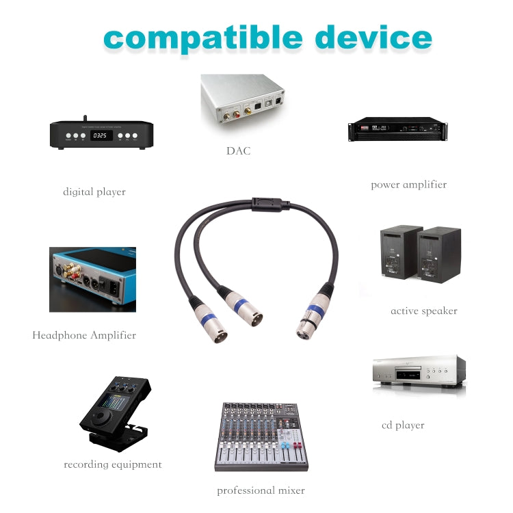 2055YMMF-05 XLR 3pin Female to Dual Male Audio Cable, Length: 50cm(Black+Blue) - Microphone Audio Cable & Connector by buy2fix | Online Shopping UK | buy2fix