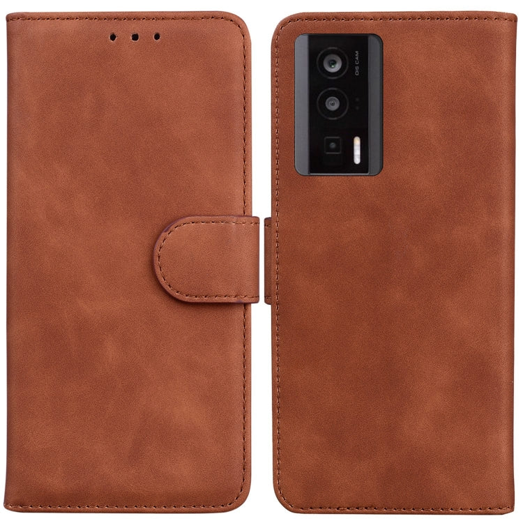 For Xiaomi Poco F5 Pro / Redmi K60 Skin Feel Pure Color Flip Leather Phone Case(Brown) by buy2fix