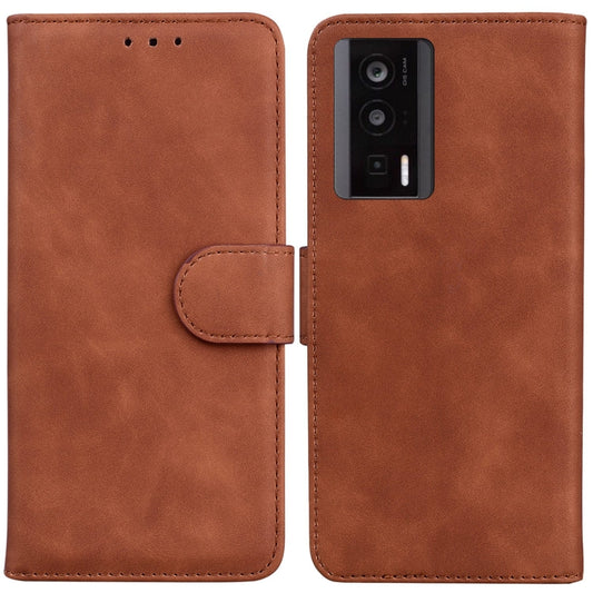 For Xiaomi Poco F5 Pro / Redmi K60 Skin Feel Pure Color Flip Leather Phone Case(Brown) - Xiaomi Cases by buy2fix | Online Shopping UK | buy2fix