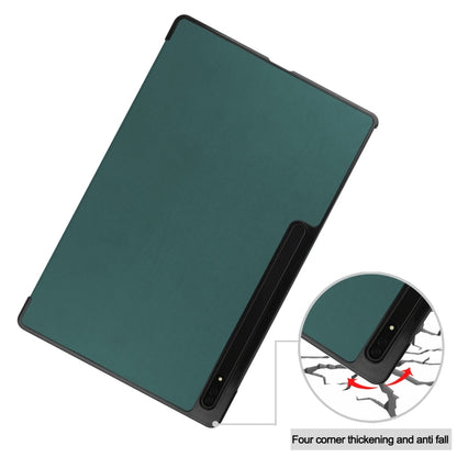 For Samsung Galaxy Tab S10 Ultra / S9 Ultra Custer Pure Color 3-Fold Holder Smart Leather Tablet Case(Dark Green) - Galaxy Tab S9 Ultra Cases by buy2fix | Online Shopping UK | buy2fix