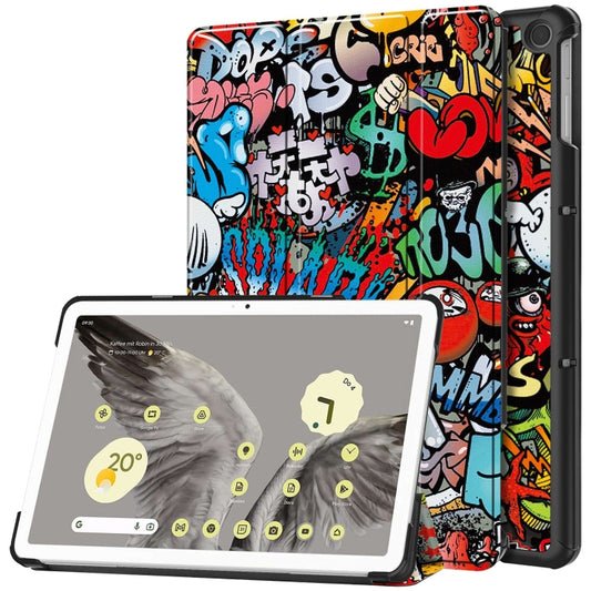 For Google Pixel Tablet Custer Painted 3-Fold Holder Smart Leather Tablet Case(Graffiti) - Google by buy2fix | Online Shopping UK | buy2fix