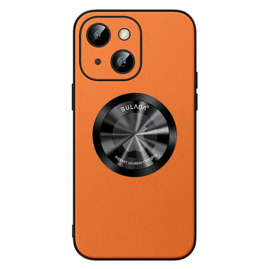 For iPhone 15 SULADA Microfiber Leather MagSafe Magnetic Phone Case(Orange)