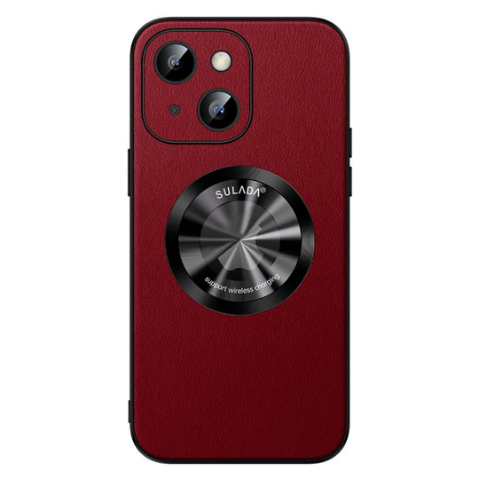 For iPhone 14 SULADA Microfiber Leather MagSafe Magnetic Phone Case(Red)