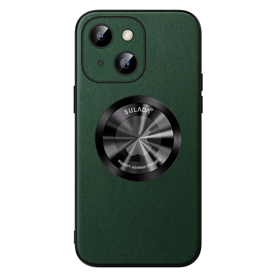 For iPhone 13 SULADA Microfiber Leather MagSafe Magnetic Phone Case(Green)