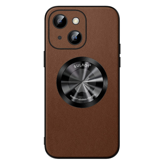 For iPhone 13 SULADA Microfiber Leather MagSafe Magnetic Phone Case(Brown)