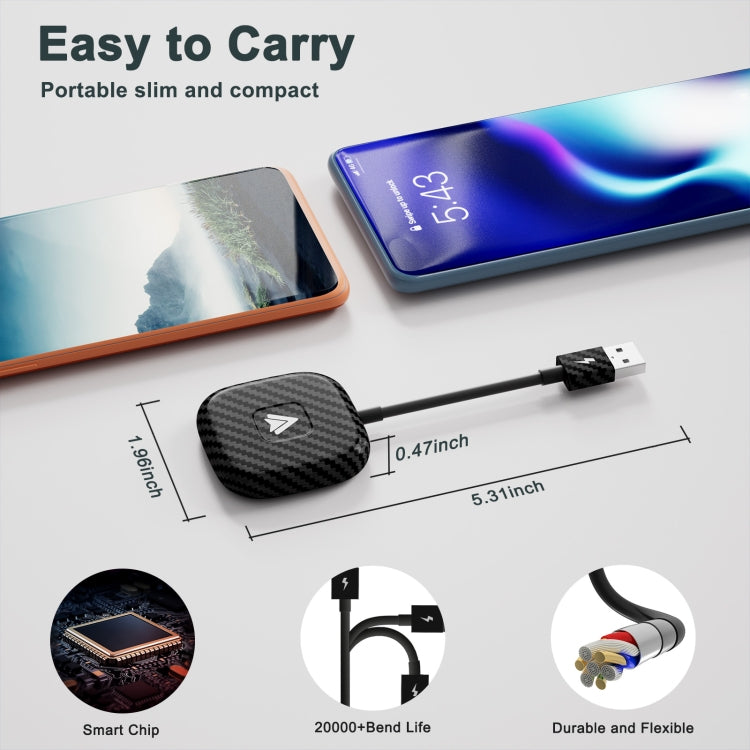 Carbon Fiber USB + USB-C / Type-C Wired to Wireless Carplay Adapter for Android(Black) - Bluetooth Adapters by buy2fix | Online Shopping UK | buy2fix