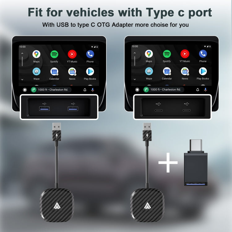 Carbon Fiber USB + USB-C / Type-C Wired to Wireless Carplay Adapter for Android(Black) - Bluetooth Adapters by buy2fix | Online Shopping UK | buy2fix