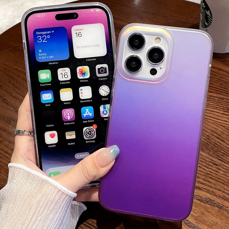 For iPhone 14 Double Sided IMD Laser Gradient PC Phone Case(Purple) by buy2fix