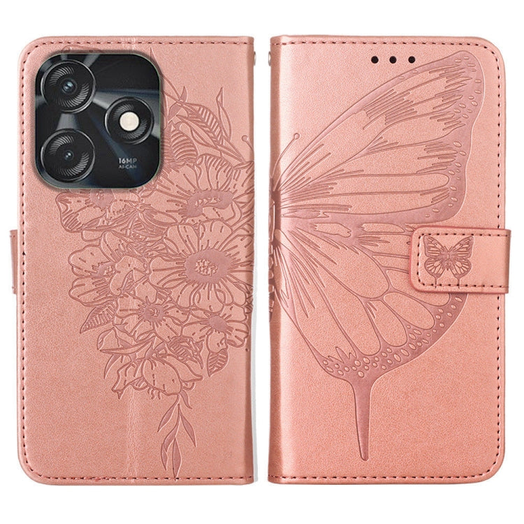 For Tecno Spark 10C / K15Q Embossed Butterfly Leather Phone Case(Rose Gold) by buy2fix