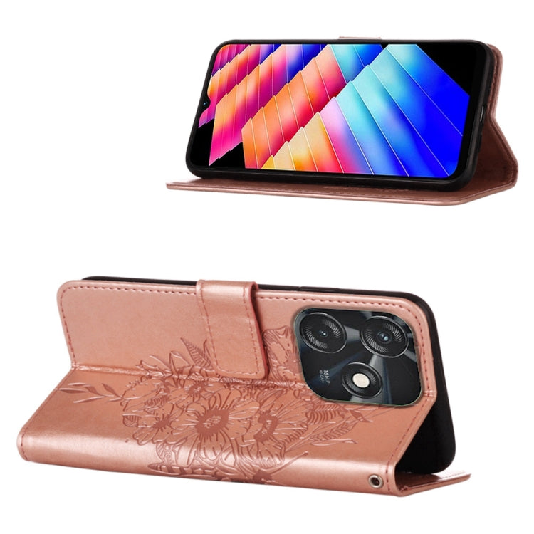 For Tecno Spark 10C / K15Q Embossed Butterfly Leather Phone Case(Rose Gold) by buy2fix
