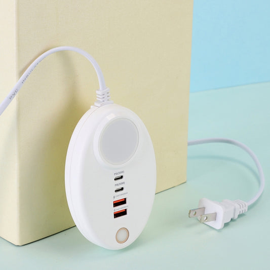 YF-106 USB- C / Type-Cx2+USBx2 Oval PD Socket Phone Charger with Light, Plug Type:US Plug(White) by buy2fix