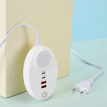 YF-106 USB- C / Type-Cx2+USBx2 Oval PD Socket Phone Charger with Light, Plug Type:EU Plug(White) by buy2fix