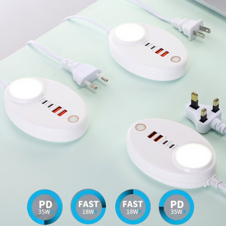 YF-106 USB- C / Type-Cx2+USBx2 Oval PD Socket Phone Charger with Light, Plug Type:EU Plug(White) by buy2fix