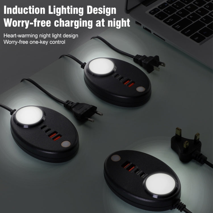 YF-106 USB- C / Type-Cx2+USBx2 Oval PD Socket Phone Charger with Light, Plug Type:EU Plug(White) by buy2fix