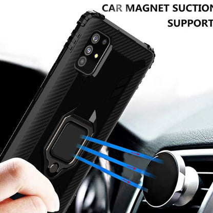 For Samsung Galaxy A21S Carbon Fiber Protective Case with 360 Degree Rotating Ring Holder(Black) - Galaxy Phone Cases by buy2fix | Online Shopping UK | buy2fix