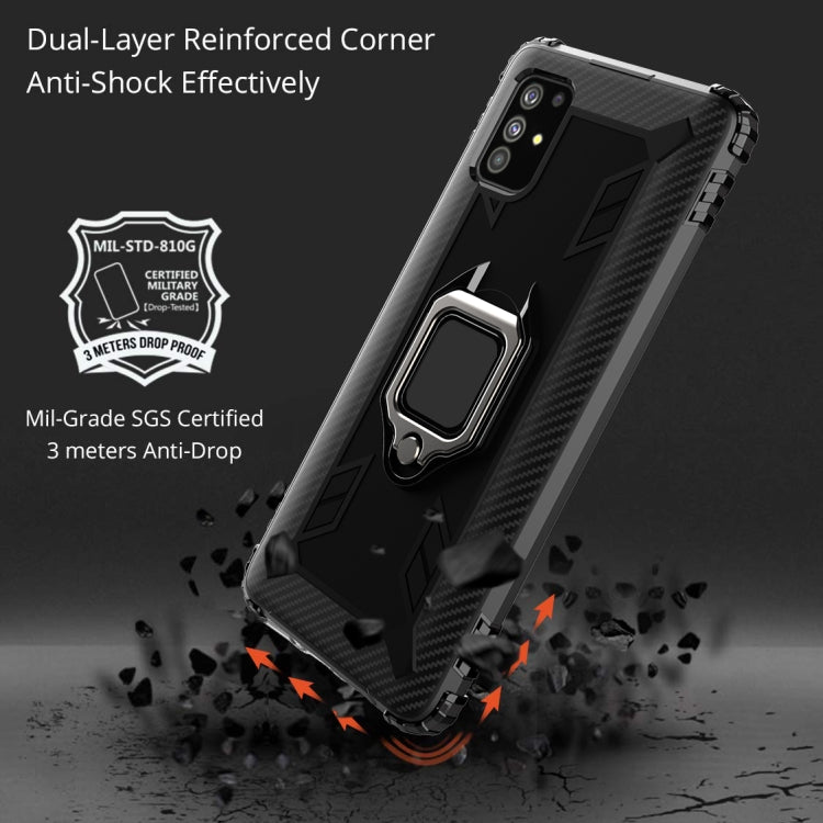 For Samsung Galaxy A21S Carbon Fiber Protective Case with 360 Degree Rotating Ring Holder(Black) - Galaxy Phone Cases by buy2fix | Online Shopping UK | buy2fix