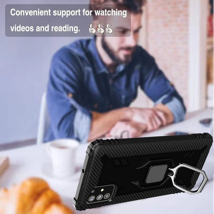 For Samsung Galaxy A21S Carbon Fiber Protective Case with 360 Degree Rotating Ring Holder(Black) - Galaxy Phone Cases by buy2fix | Online Shopping UK | buy2fix