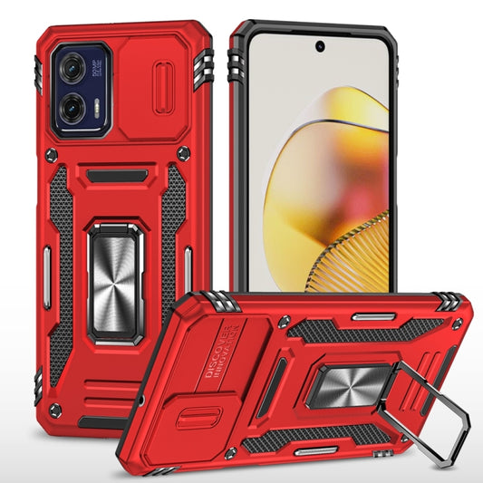 Motorola Moto G73 Armor PC + TPU Camera Shield Phone Case(Red) - Motorola Cases by buy2fix | Online Shopping UK | buy2fix