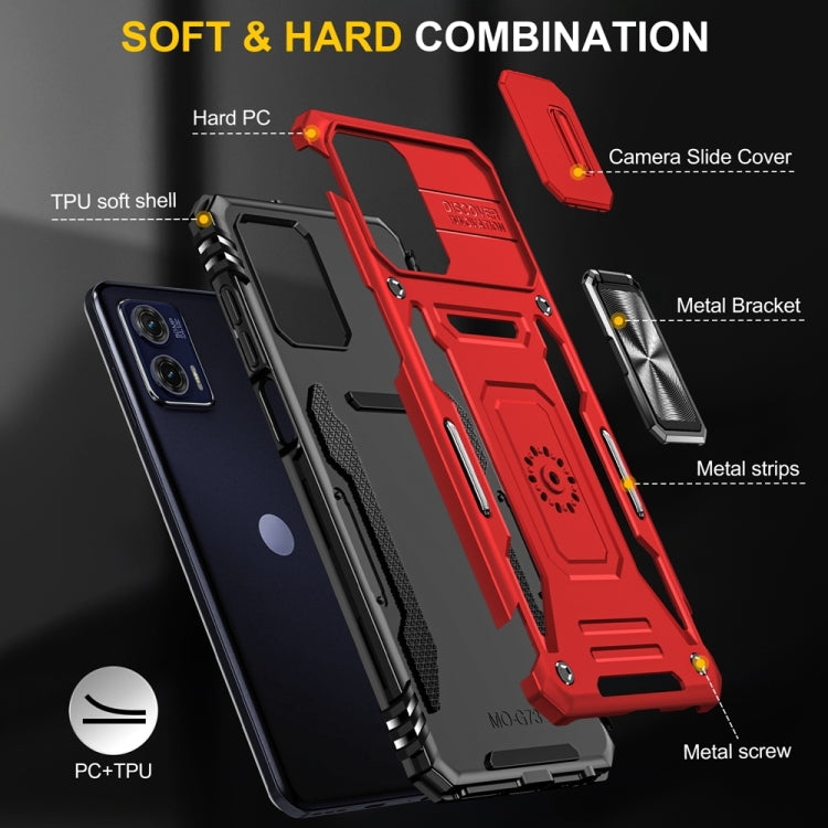 Motorola Moto G73 Armor PC + TPU Camera Shield Phone Case(Red) - Motorola Cases by buy2fix | Online Shopping UK | buy2fix