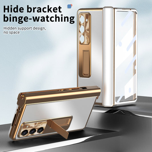 For Samsung Galaxy Z Fold5 Aluminum Alloy Double Hinge Shockproof Phone Protective Case(Silver Gold) by buy2fix