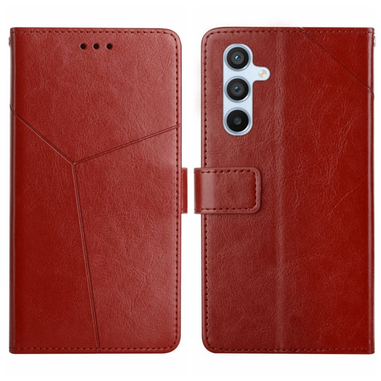 For Samsung Galaxy A25 5G Y-shaped Pattern Flip Leather Phone Case(Brown) by buy2fix