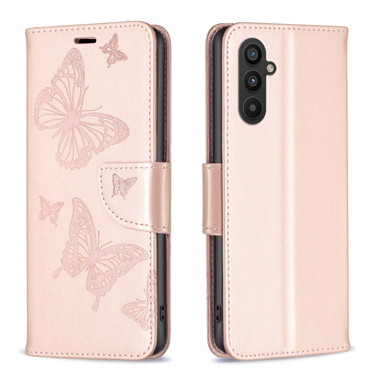 For Samsung Galaxy A25 5G Embossing Two Butterflies Pattern Leather Phone Case(Rose Gold) by buy2fix