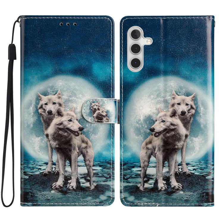 For Samsung Galaxy A25 5G Colored Drawing Leather Phone Case(Twin Wolves) by buy2fix