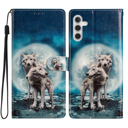 For Samsung Galaxy A25 5G Colored Drawing Leather Phone Case(Twin Wolves) by buy2fix