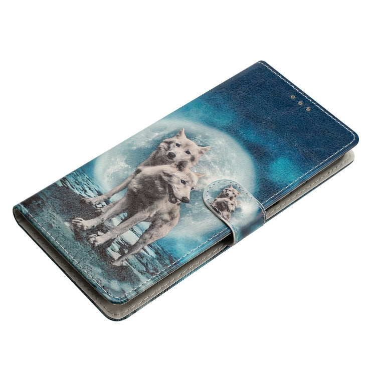 For Samsung Galaxy A25 5G Colored Drawing Leather Phone Case(Twin Wolves) by buy2fix